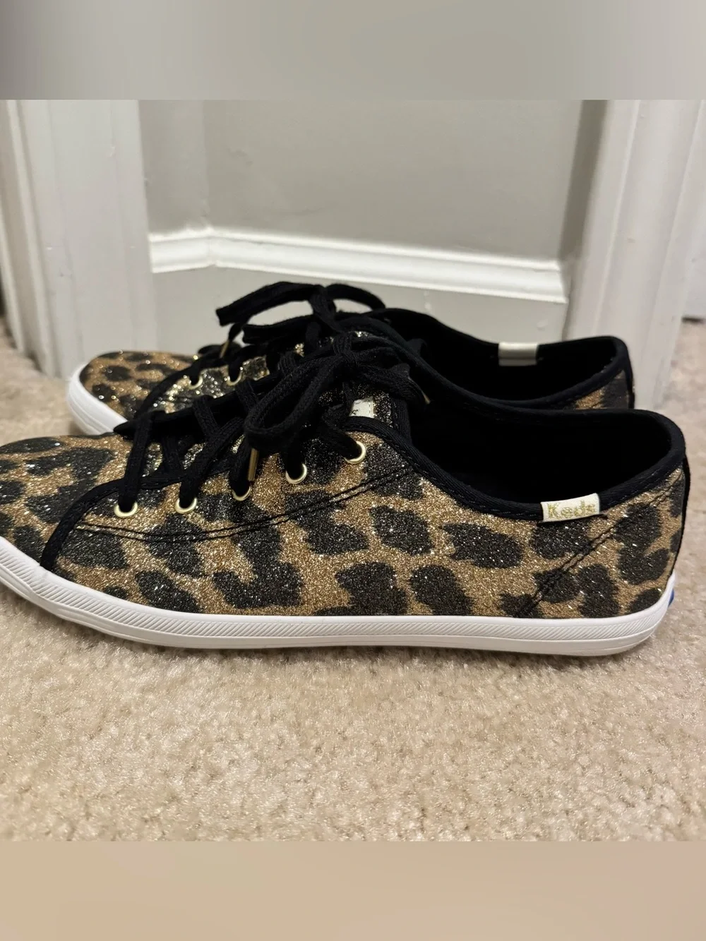 kate spade Glitter Leopard Print Sneakers in Gold and Black